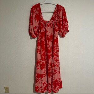 City Chic Vibrant Red and Pink Midi Dress